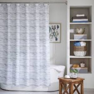 allen + roth 72.W x 72 Neutral Stripe Mildew Resistant Polyester Shower curtain